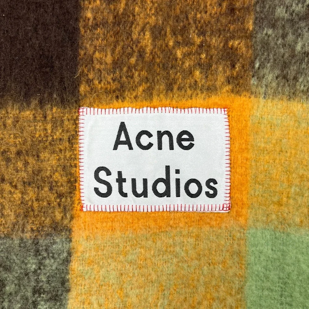 Acne Studios Unisex Scarf Oversized Check Plaid Mohair Wool Fringe Made in Italy